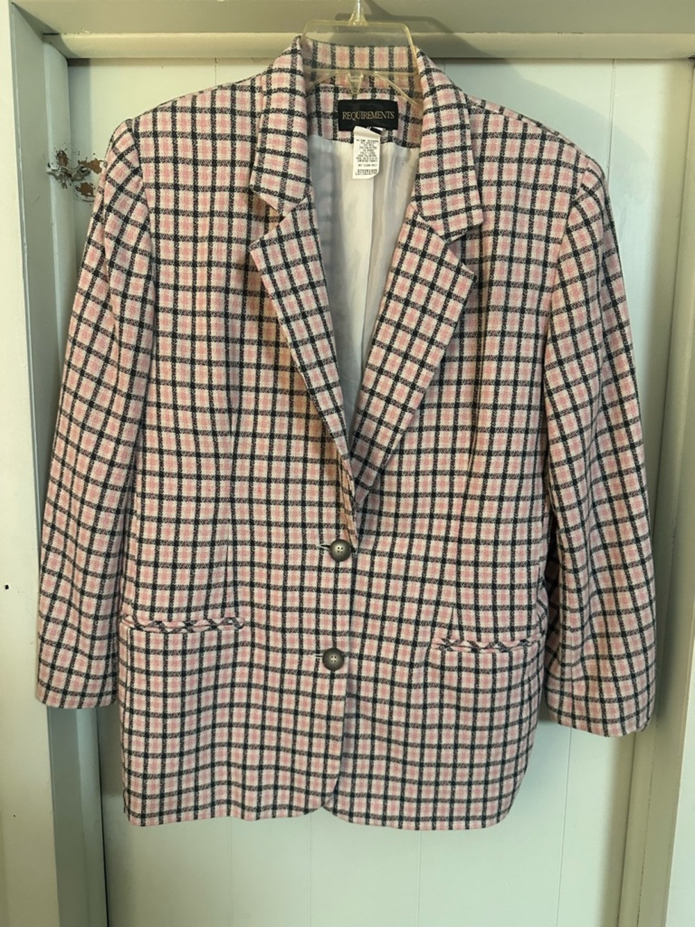 Requirements Pink Tweed Plaid Blazer Jacket SZ 8 Vintage Academia Coquette